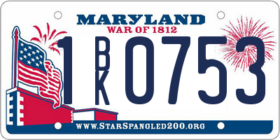 MD license plate 1BK0753