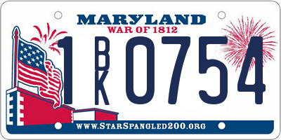 MD license plate 1BK0754