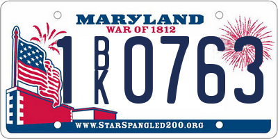 MD license plate 1BK0763