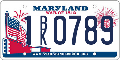 MD license plate 1BK0789