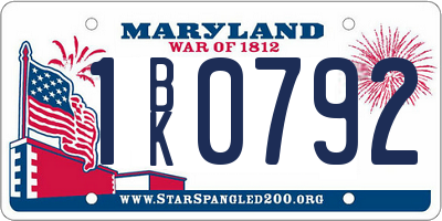 MD license plate 1BK0792