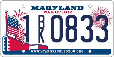 MD license plate 1BK0833