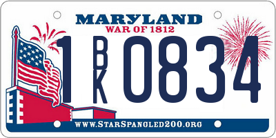 MD license plate 1BK0834