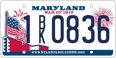 MD license plate 1BK0836
