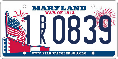 MD license plate 1BK0839