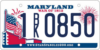 MD license plate 1BK0850