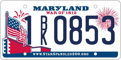 MD license plate 1BK0853
