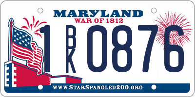 MD license plate 1BK0876