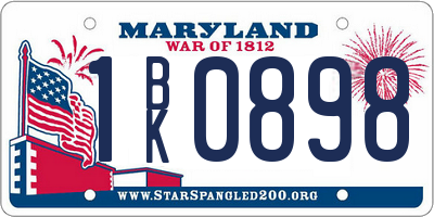 MD license plate 1BK0898