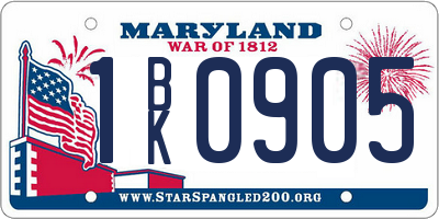 MD license plate 1BK0905