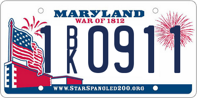 MD license plate 1BK0911