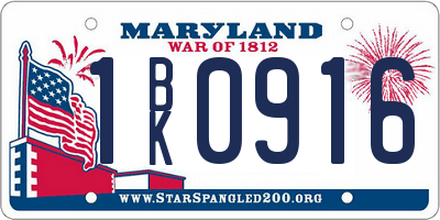 MD license plate 1BK0916