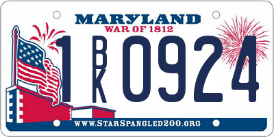 MD license plate 1BK0924