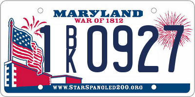 MD license plate 1BK0927