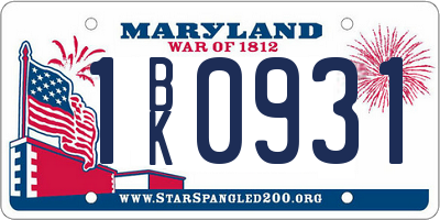 MD license plate 1BK0931