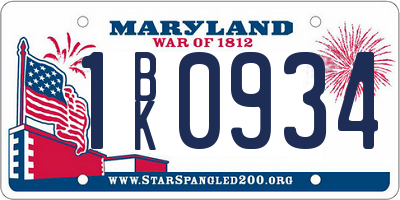 MD license plate 1BK0934