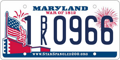 MD license plate 1BK0966