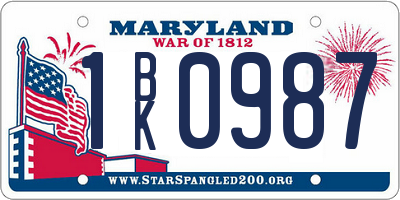 MD license plate 1BK0987