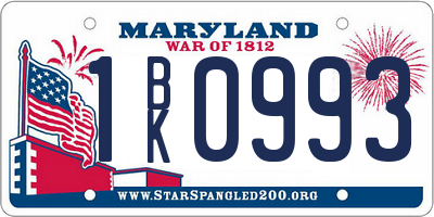 MD license plate 1BK0993