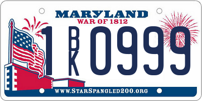 MD license plate 1BK0999