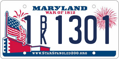 MD license plate 1BK1301