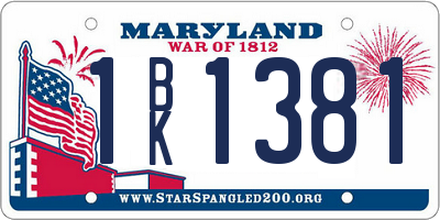 MD license plate 1BK1381