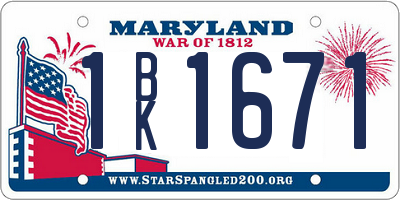 MD license plate 1BK1671