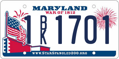 MD license plate 1BK1701