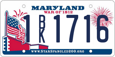 MD license plate 1BK1716