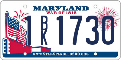 MD license plate 1BK1730
