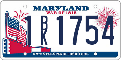 MD license plate 1BK1754