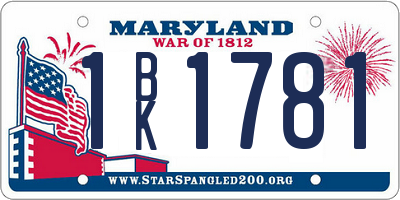 MD license plate 1BK1781
