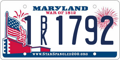 MD license plate 1BK1792