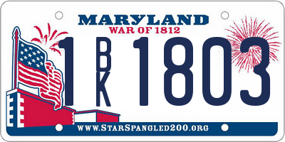 MD license plate 1BK1803