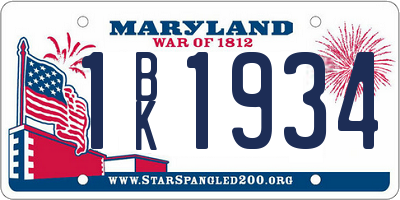 MD license plate 1BK1934