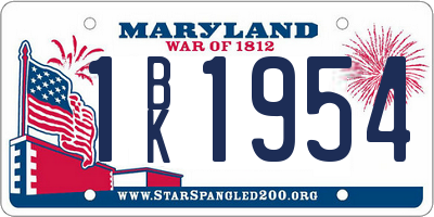 MD license plate 1BK1954