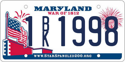 MD license plate 1BK1998