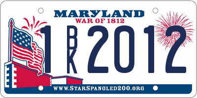 MD license plate 1BK2012