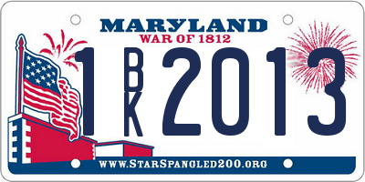 MD license plate 1BK2013