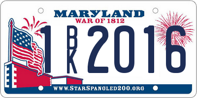 MD license plate 1BK2016
