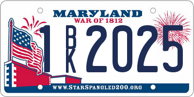 MD license plate 1BK2025