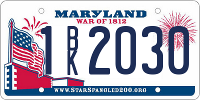 MD license plate 1BK2030
