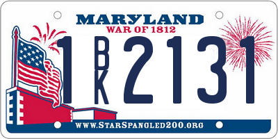 MD license plate 1BK2131