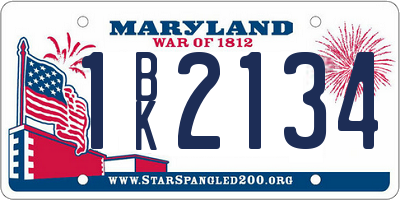 MD license plate 1BK2134