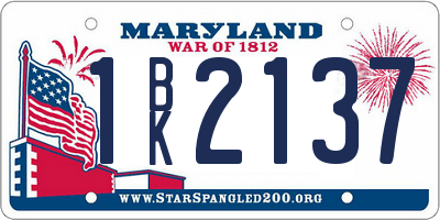 MD license plate 1BK2137