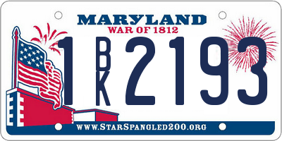 MD license plate 1BK2193
