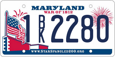 MD license plate 1BK2280