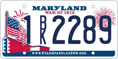 MD license plate 1BK2289