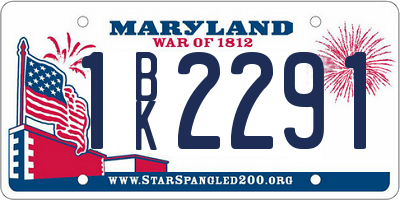MD license plate 1BK2291