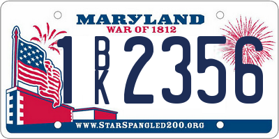 MD license plate 1BK2356